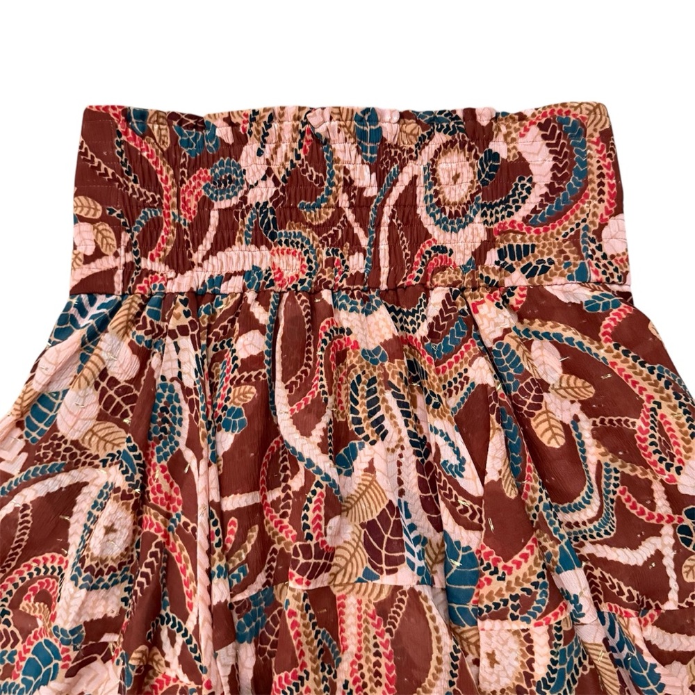 A.L.C. Vera Ruffles Silk Chiffon Floral Paisley Print Mini Skirt Maroon Size 2 - Picture 9 of 12